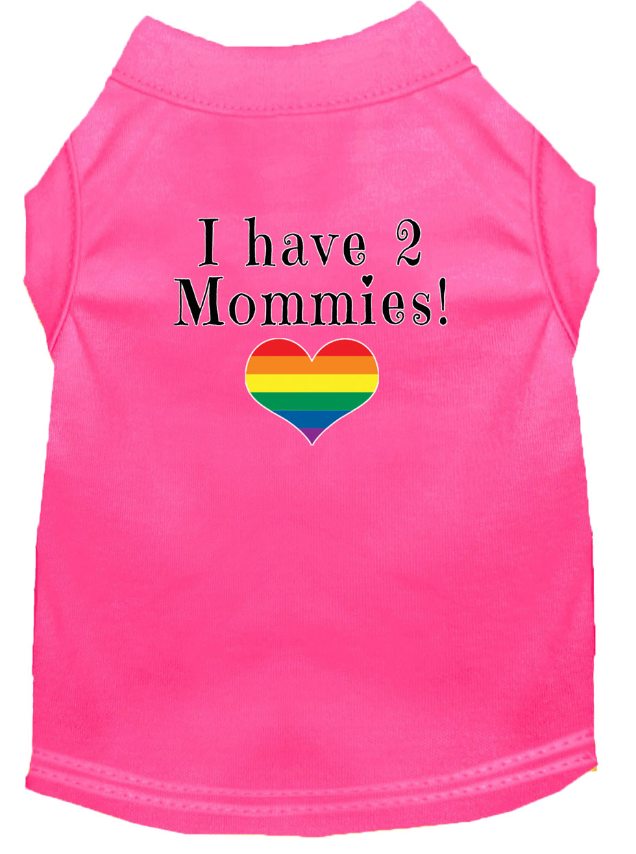 I have 2 Mommies Screen Print Dog Shirt Bright Pink Med